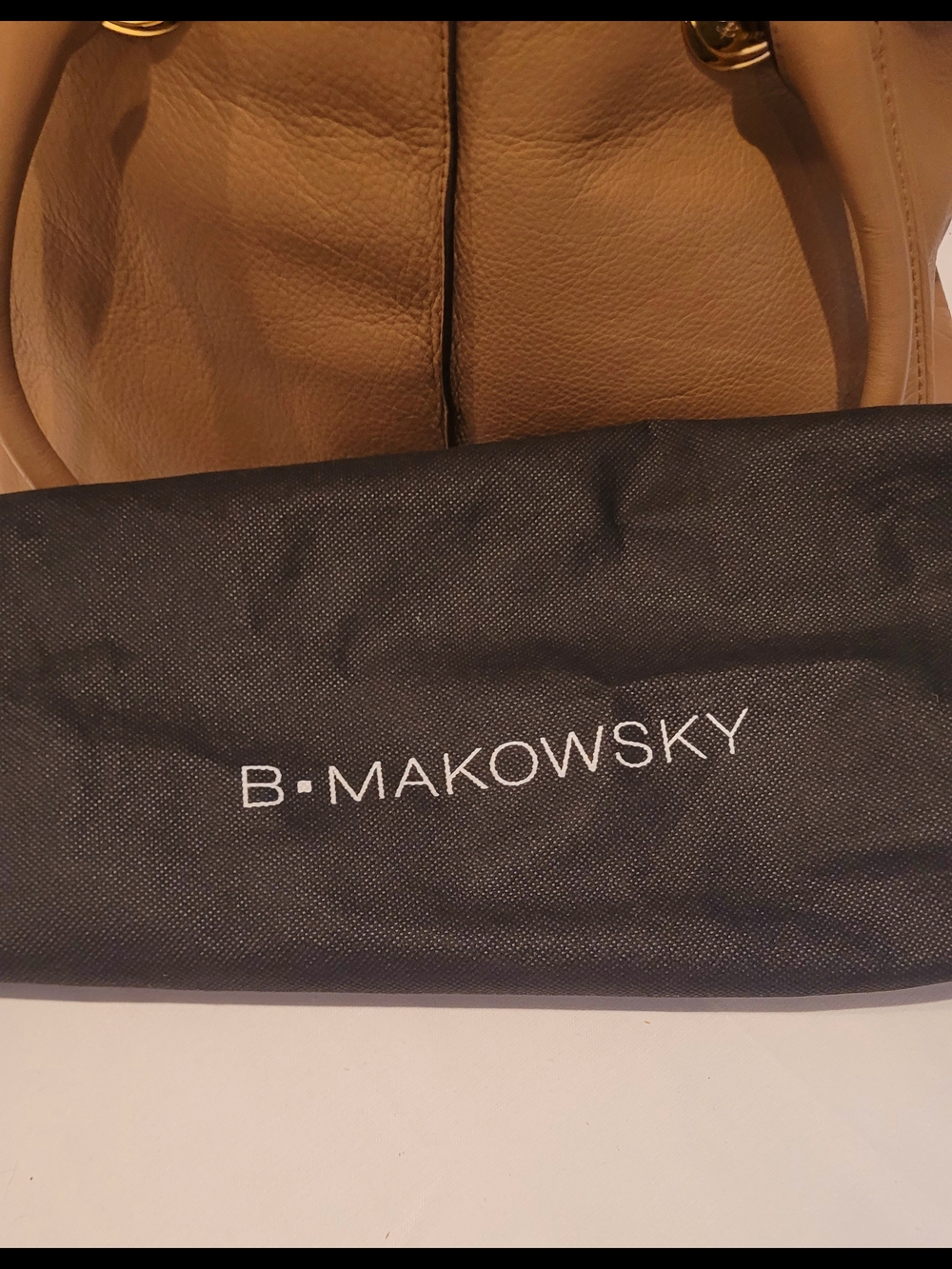 B. Makowsky Tan Leather Shoulder Bag with Gold Hardware - Picture 13 of 13